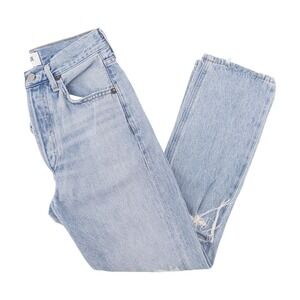 AGOLDE Womens 24 Riley High Rise Straight Crop Light Wash Distressed Jeans Denim